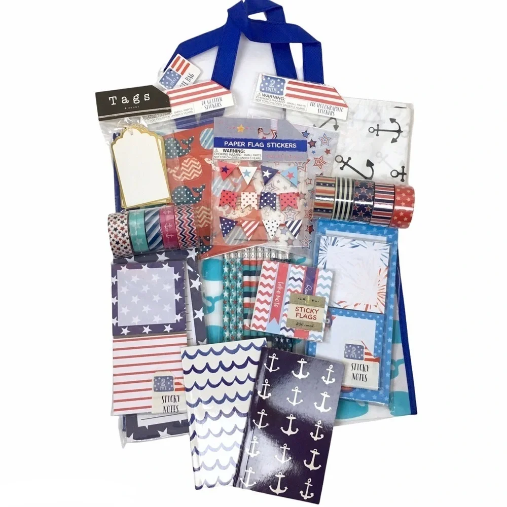 Stationery Planner Accessories Reusable Tote Nautical Patriotic USA Americana